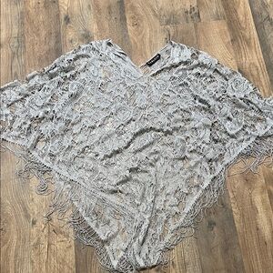 Light Gray Crochet Fringe Poncho